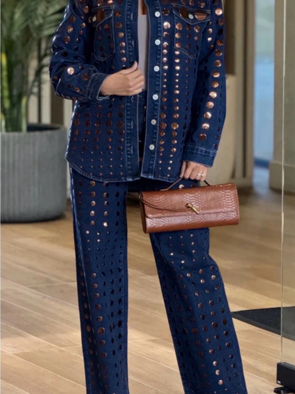 New Navy and cooper Denim Jacket & Pants Set